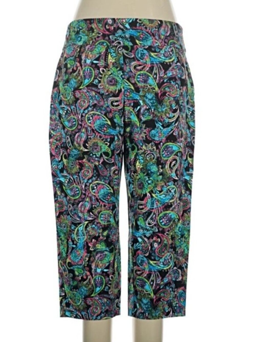 Attyre Woman 16wx22.5”L Stretch Pull On Capri Pants  Paisley Colorful